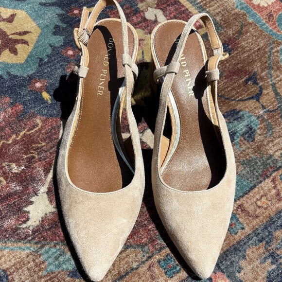 Donald J. Pliner Shoes - Donald Pliner Beige Suede Slingback Heels 10M Croc-Embossed Block Heel